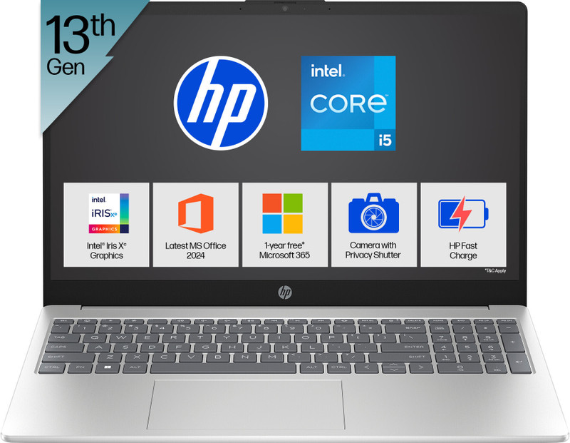 HP MSO 2024 Intel Core i5 13th Gen 1334U - (16 GB/512 GB SSD/Windows 11 Home) fd0467TU Thin and Light Laptop(15.6 inch, Natural Silver, 1.59 Kg, With MS Office)