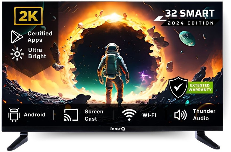InnoQ Spectra 80 cm (32 inch) HD Ready LED Smart Android TV with 30W Boom Speakers | 1000+ Smart Apps - Games | Mobile Screen Connect | Pixel Enhancer(32S-SPECTRA-V2)