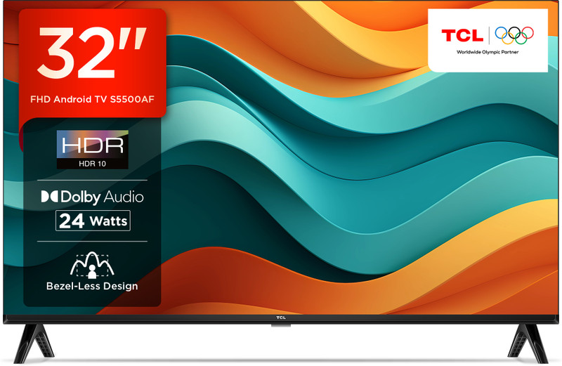 TCL S5500AF 79.97 cm (32 inch) Full HD LED Smart Android TV with Metallic Bezel Less and Chromecast built-in(32S5500AF)